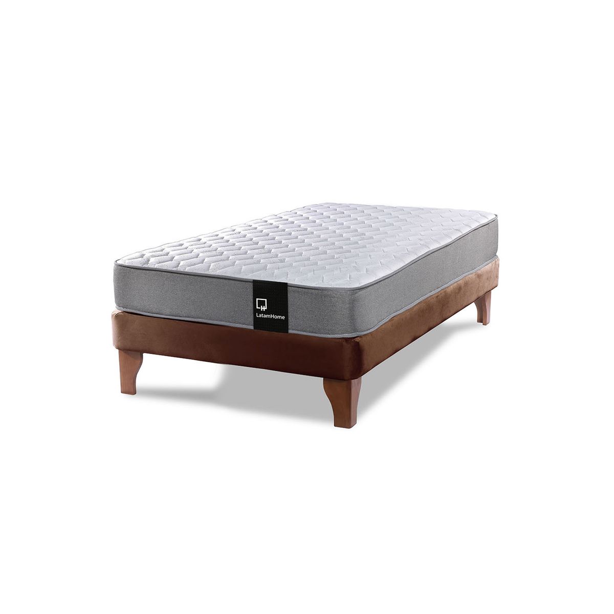 LATAM HOME - Cama Europea Zen Best 1.5 Plaza Colchon Resortes Base DivididaTela Café