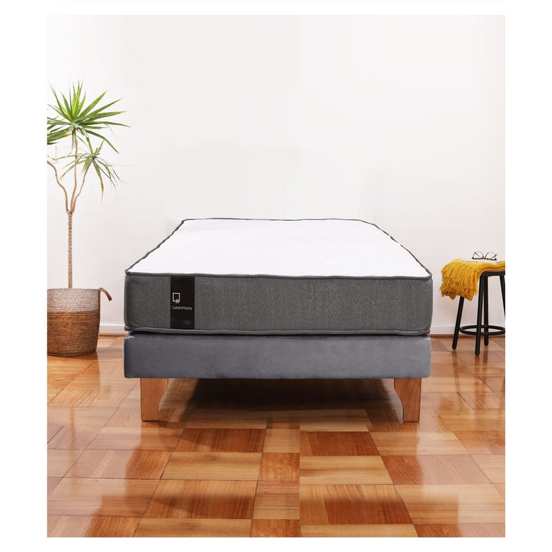 LATAM HOME - Cama Europea Zen Best 1.5 Plaza Tela Velvet Gris