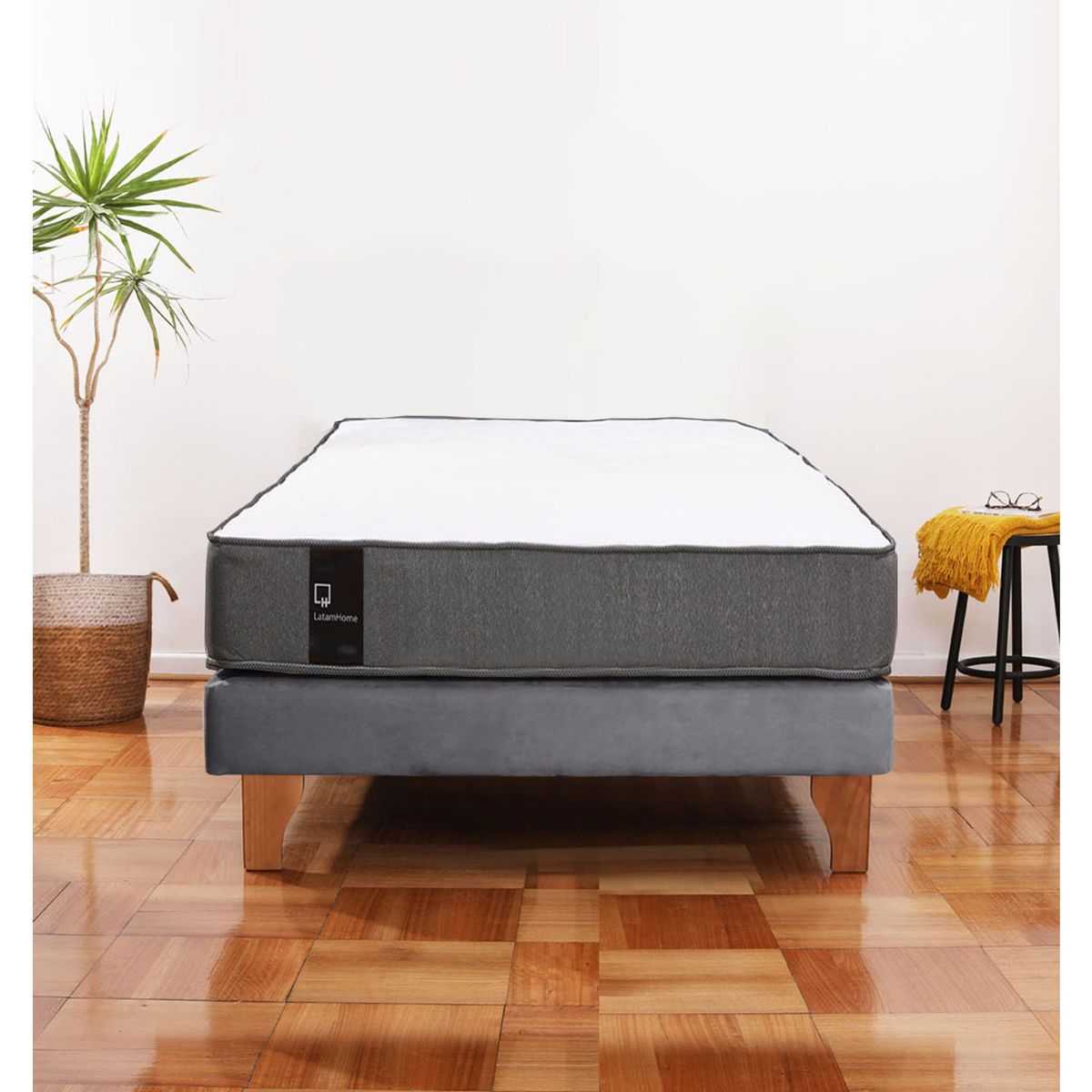 LATAM HOME - Cama Europea Zen Best 1.5 Plaza Colchon Resortes Base Dividida Tela Gris