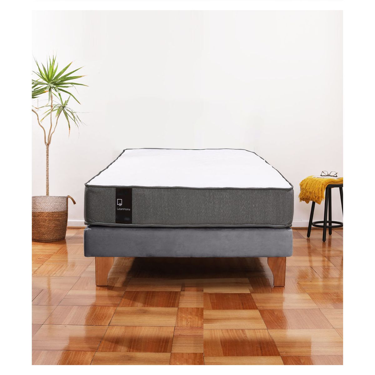 LATAM HOME - Cama Europea Zen Best 1.5 Plaza Colchon Resortes Base Dividida Tela Gris