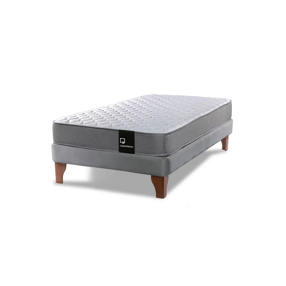 LATAM HOME - Cama Europea Zen Best 1.5 Plaza Colchon Resortes Base Dividida Tela Gris