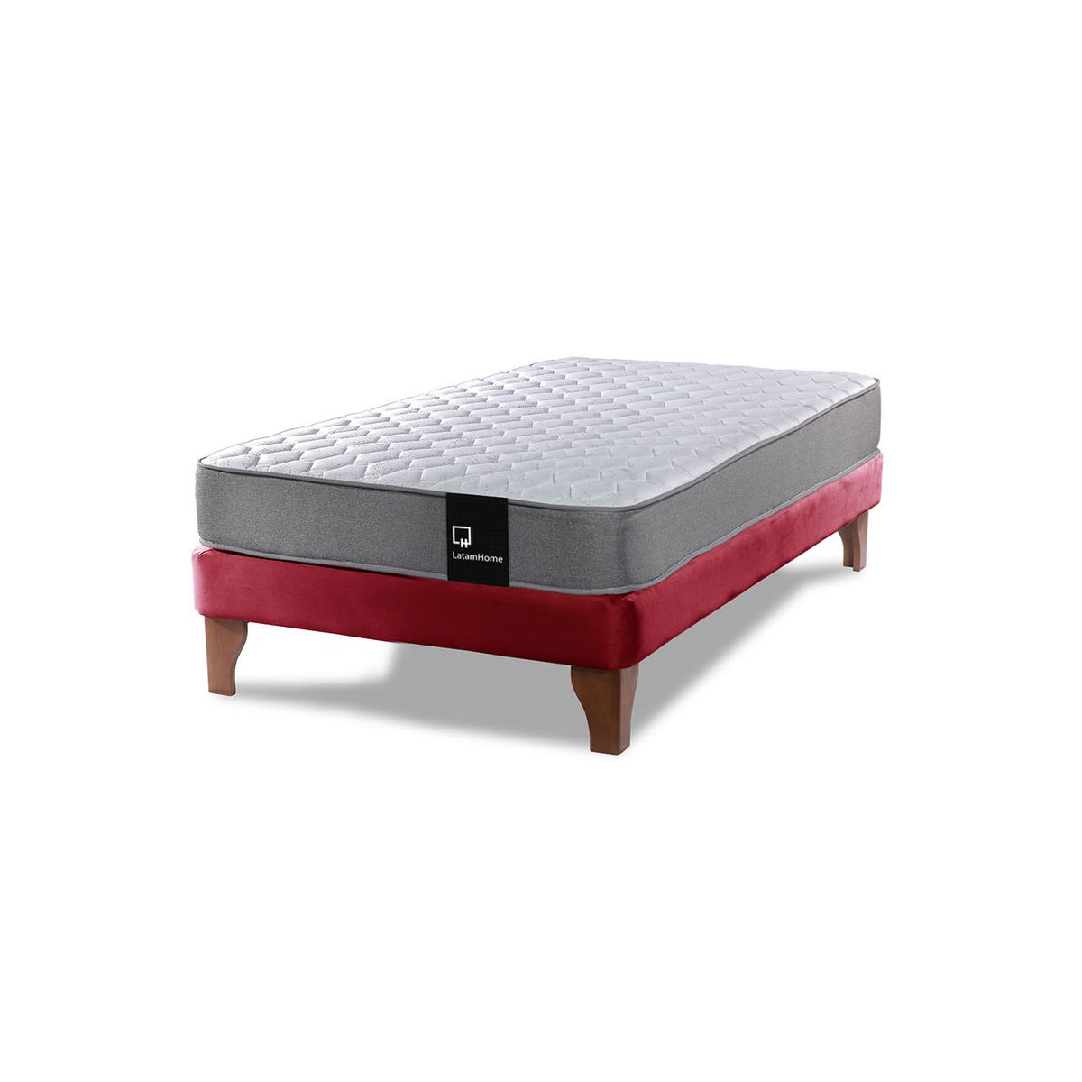 LATAM HOME - Cama Europea Zen Best 1.5 Plaza Colchon Resortes Base Dividida Tela Burdeo