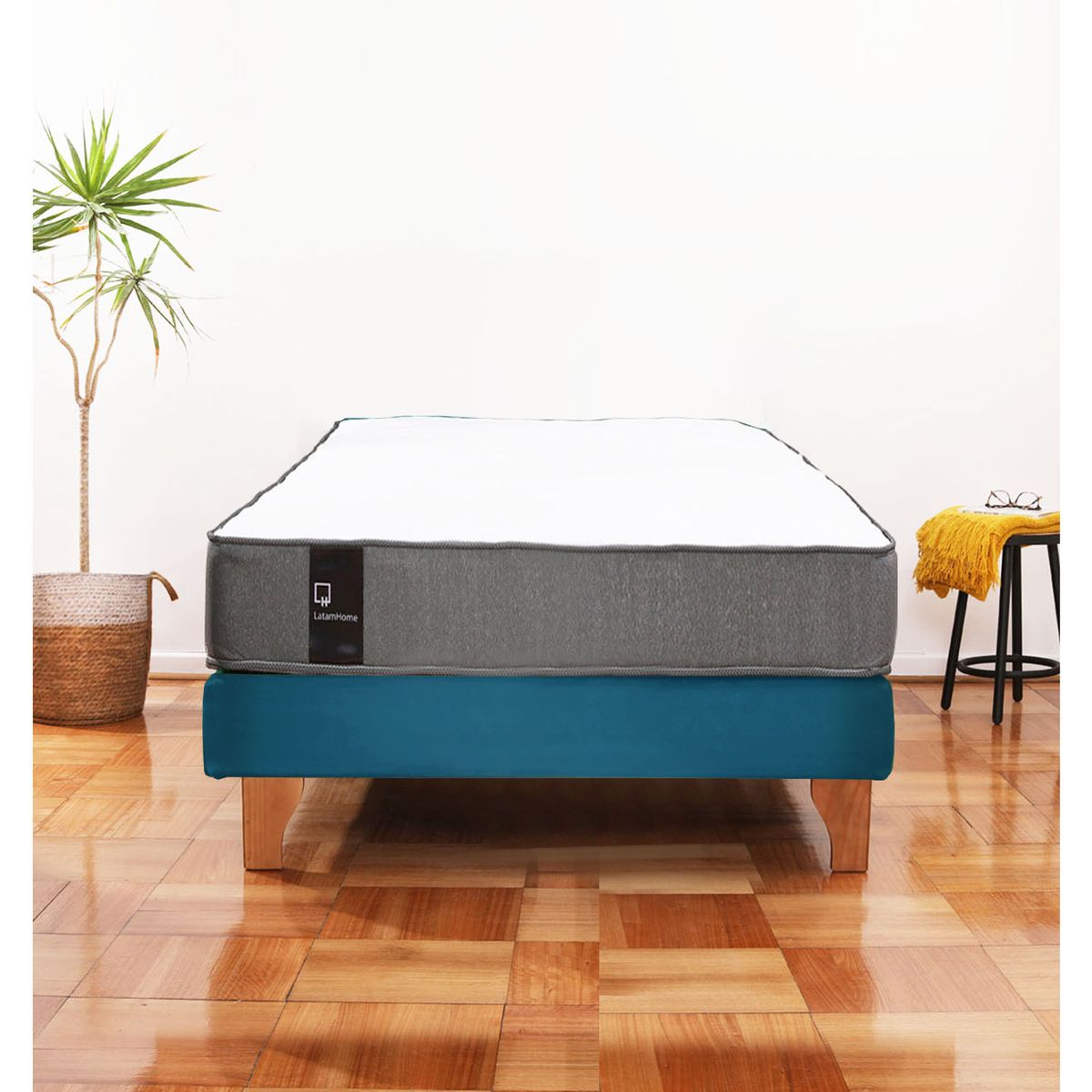 LATAM HOME - Cama Europea Zen Best 1.5 Plaza Colchon Resortes Base Dividida Tela Azul