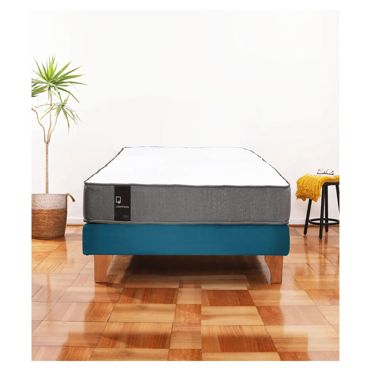 LATAM HOME - Cama Europea Zen Best 1.5 Plaza Colchon Resortes Base Dividida Tela Azul