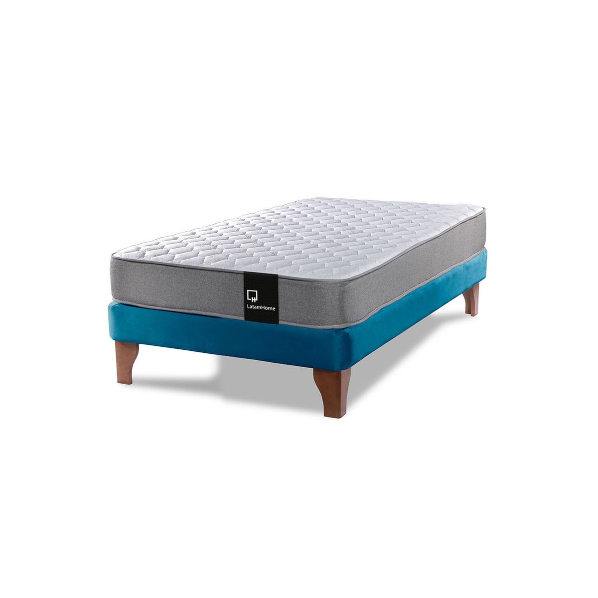 LATAM HOME - Cama Europea Zen Best 1.5 Plaza Colchon Resortes Base Dividida Tela Azul