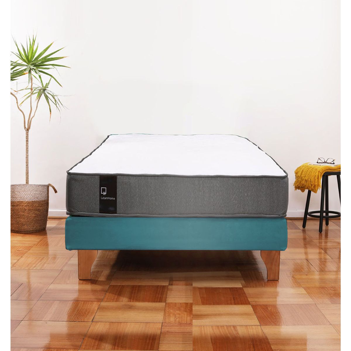 LATAM HOME - Cama Europea Zen Best 1.5 Plaza Colchon Resortes Base Dividida Tela Turquesa