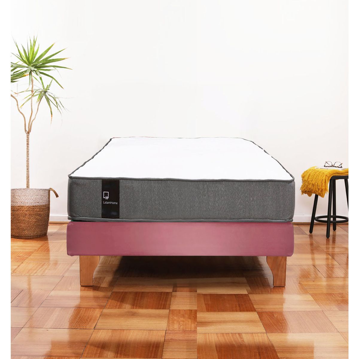 LATAM HOME - Cama Europea Zen Best 1.5 Plaza Colchon Resortes Base Dividida Tela Palo Rosa