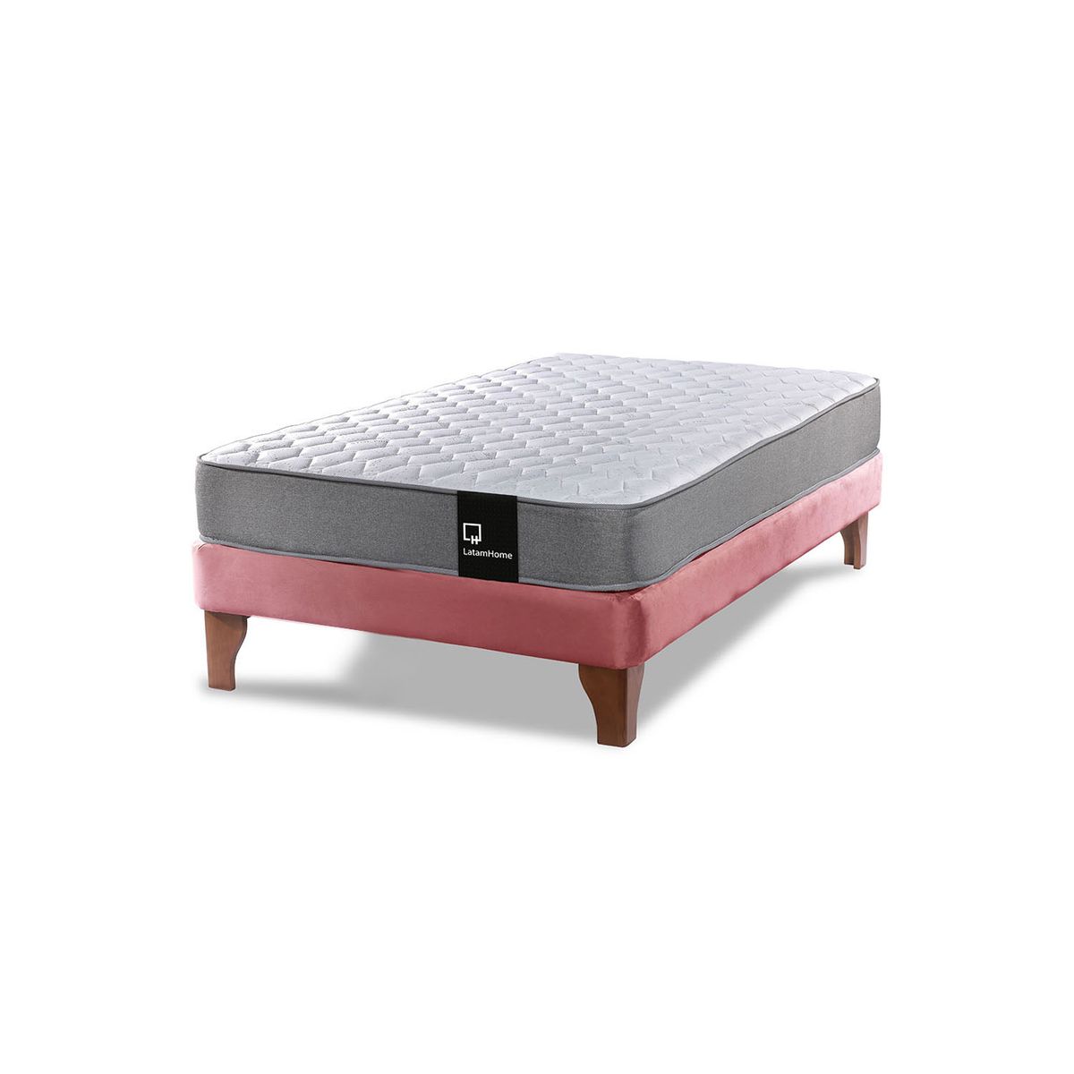 LATAM HOME - Cama Europea Zen Best 1.5 Plaza Colchon Resortes Base Dividida Tela Palo Rosa