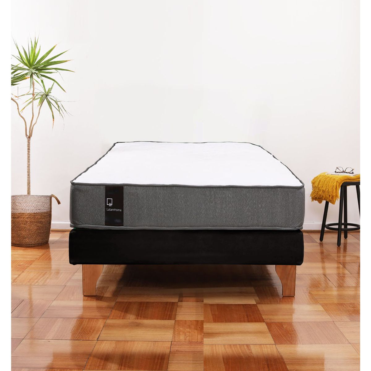 LATAM HOME - Cama Europea Zen Best 1.5 Plaza Colchon Resortes Base Dividida Tela Negro