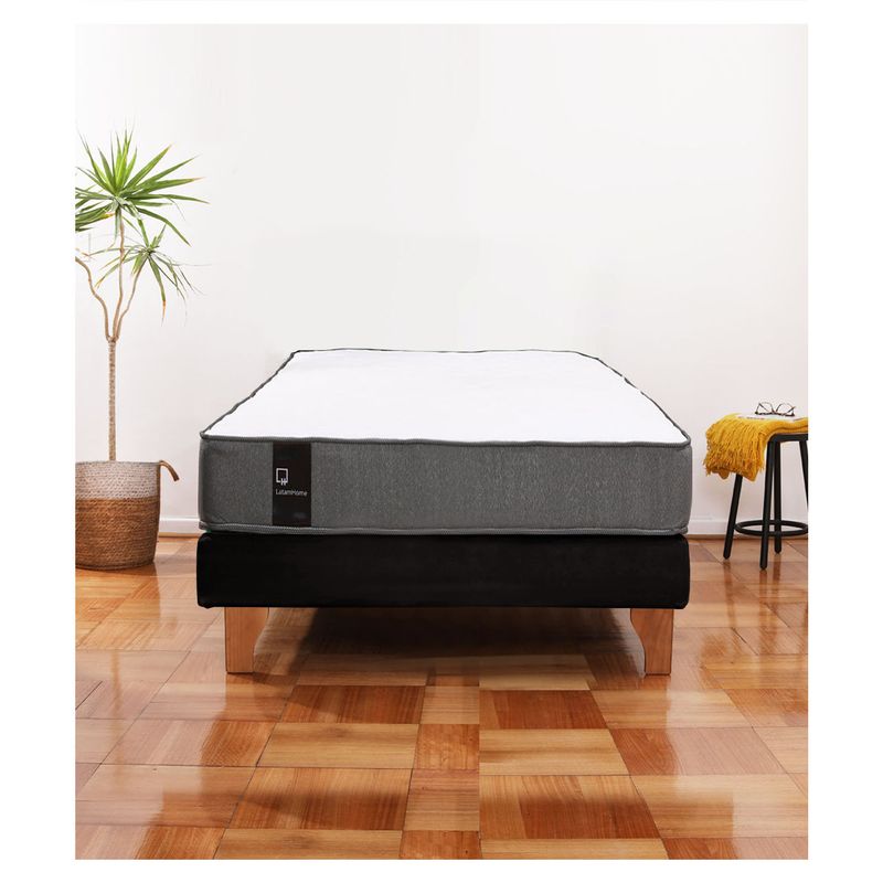 LATAM HOME - Cama Europea Zen Best 1.5 Plaza Tela Velvet Negro