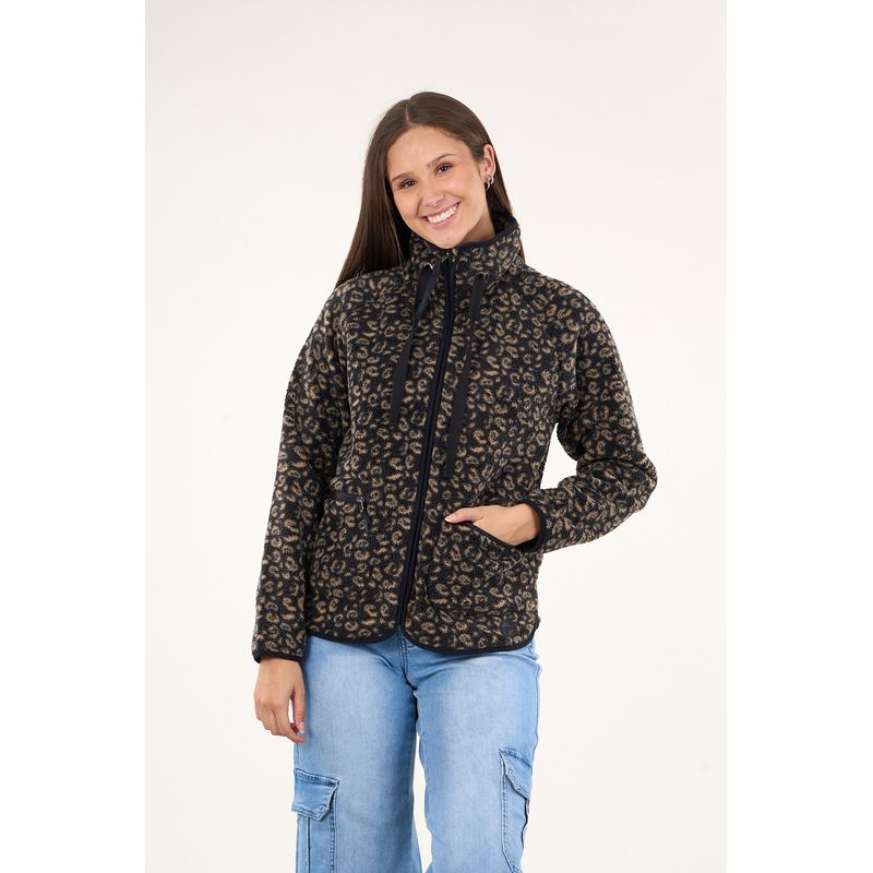 POLEMIC - Poleron polar full print look sherpa Negro mujer Polemic