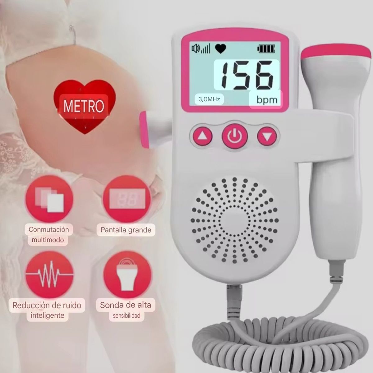 GENERICO - Monitor fetal doppler latidos fetales rosa 00168RS