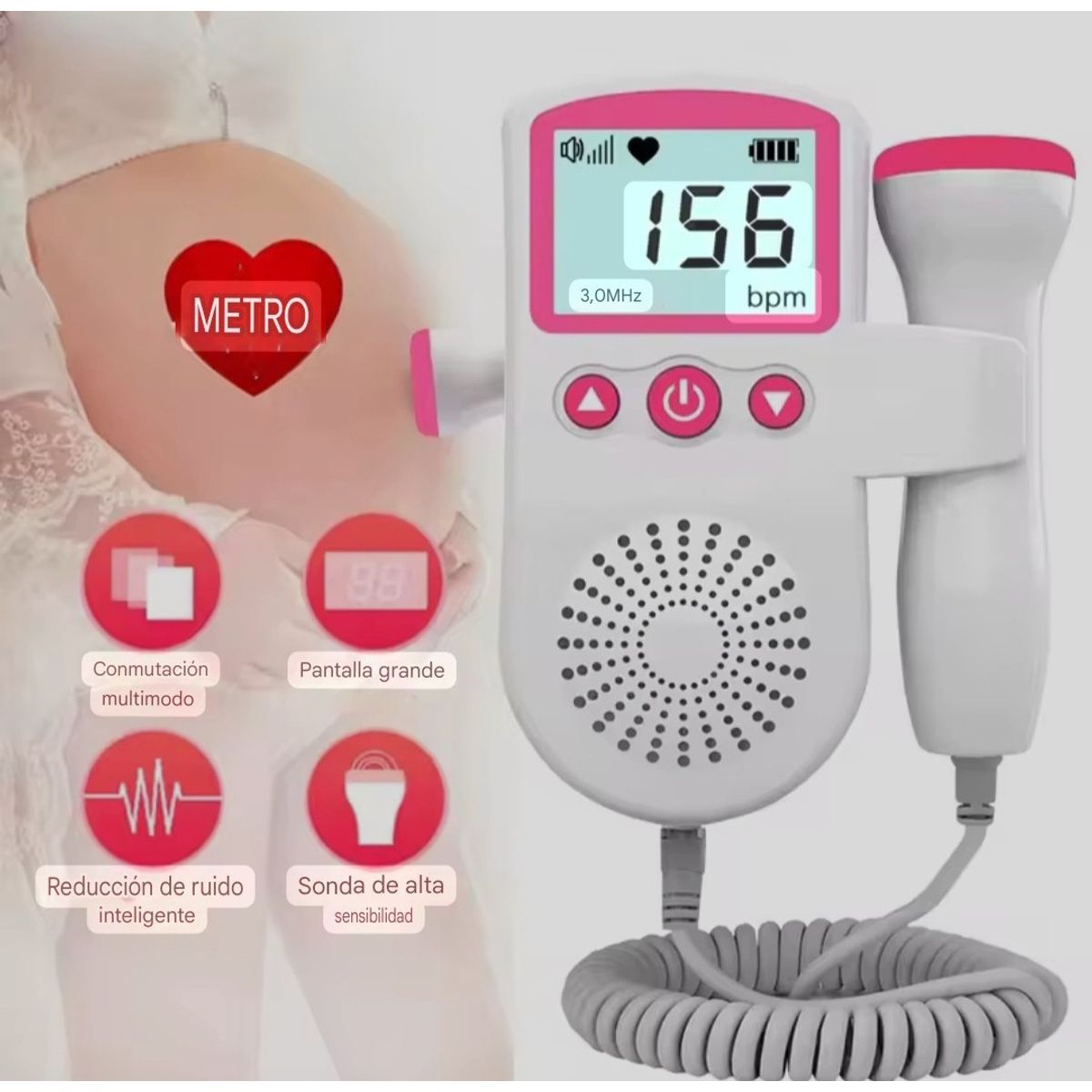 GENERICO - Monitor fetal doppler latidos fetales rosa 00168RS