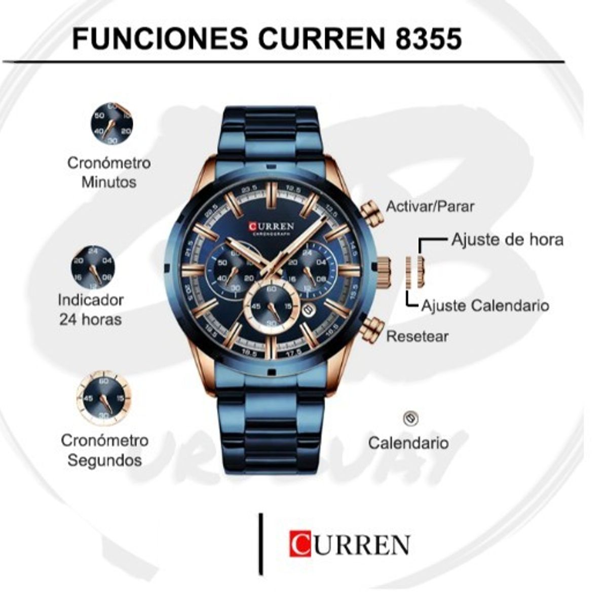 CURREN - Reloj Hombre Curren 8355 Elegante Cuarzo Pulsera Metal Lujo