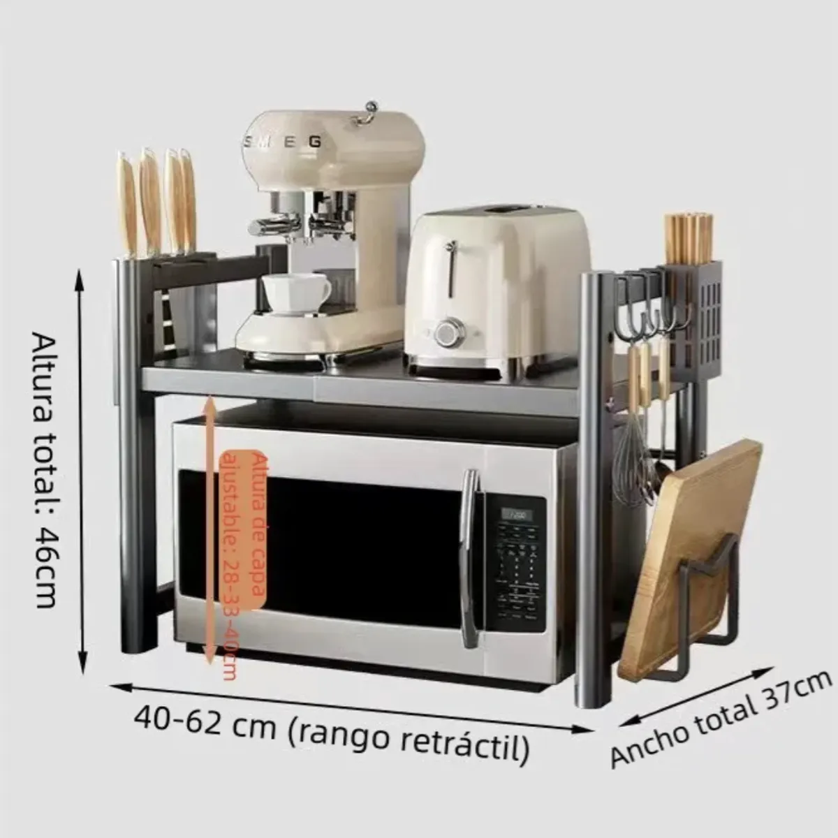 MOMO - Estante Repisa Extensible Horno Microondas Con Ganchos Rack