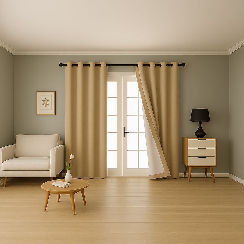 ARMONIA - Cortina 2 Paños Beige - Forro Blanco Opaco 140x230 cm