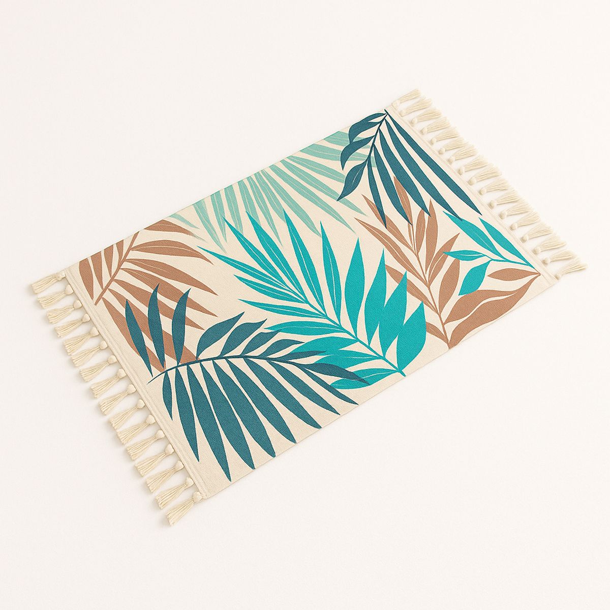 ALTERNATIVE - Bajada De Cama 60x90cm De Lino Tropical Con Hojas Verdes 732