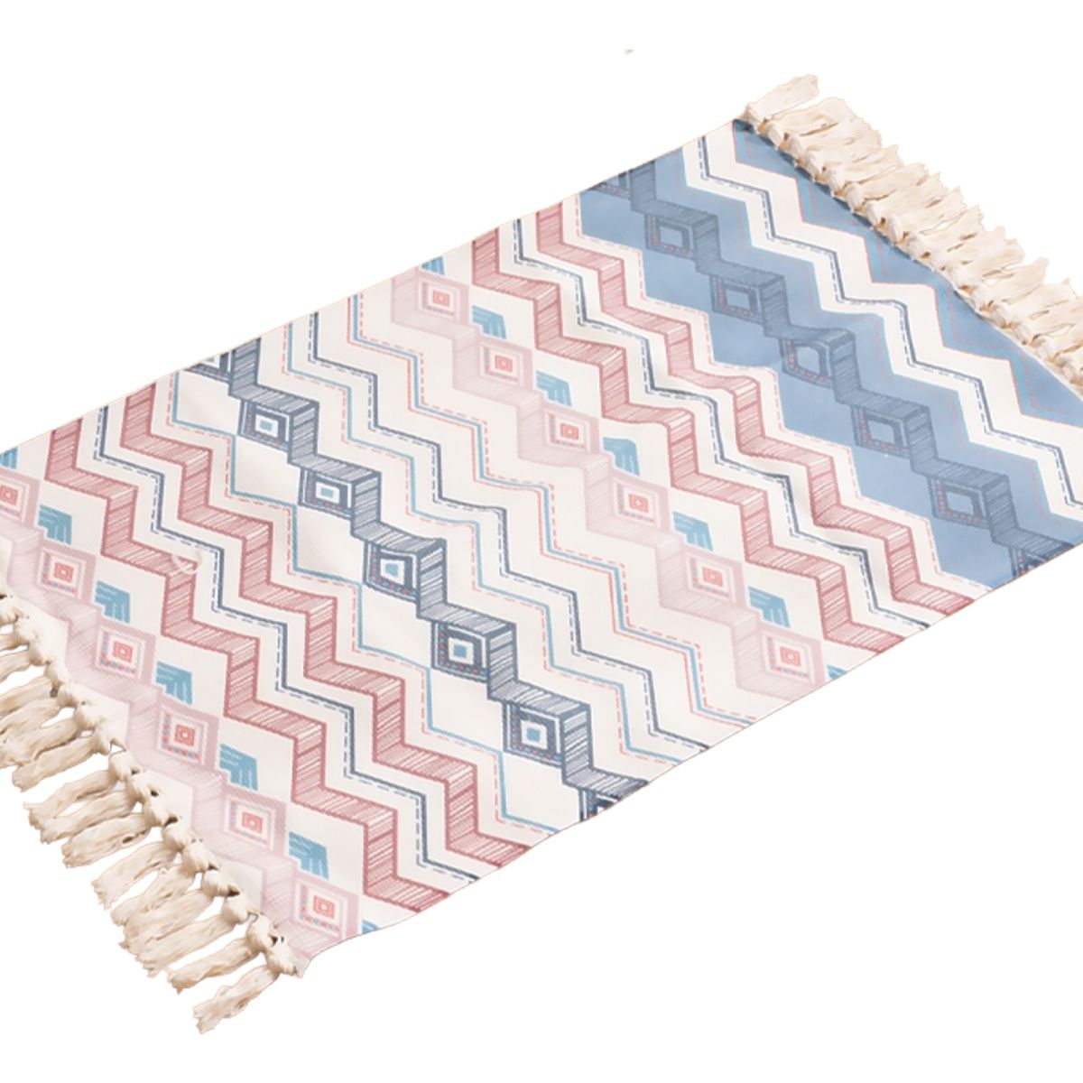 ALTERNATIVE - Bajada De Cama 60x90 Cm De Lino Con Diseño Zigzag Pastel 737