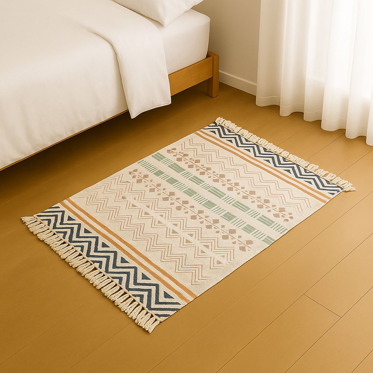 ALTERNATIVE - Bajada De Cama 60x90cm De Lino Diseño Elegante Étnico 733