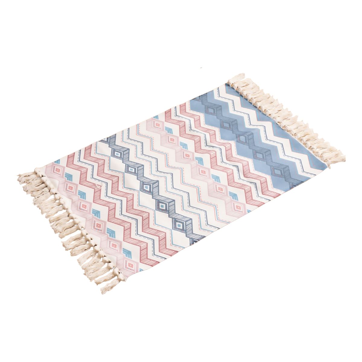 ALTERNATIVE - Bajada De Cama 60x90 Cm De Lino Con Diseño Zigzag Pastel 737