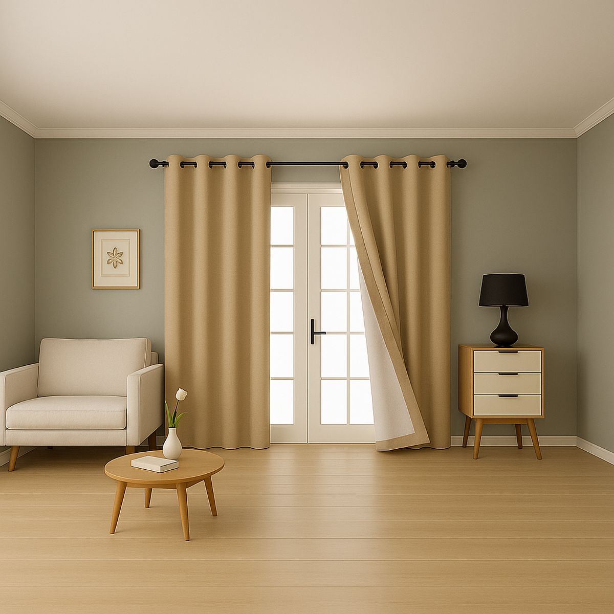 ARMONIA - Cortina 2 Paños 140x230 - Beige con Forro Opaco Blanco