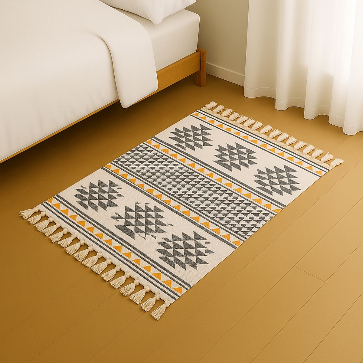 ALTERNATIVE - Bajada De Cama Elegante 60x90cm Lino Grueso Geométrico 734