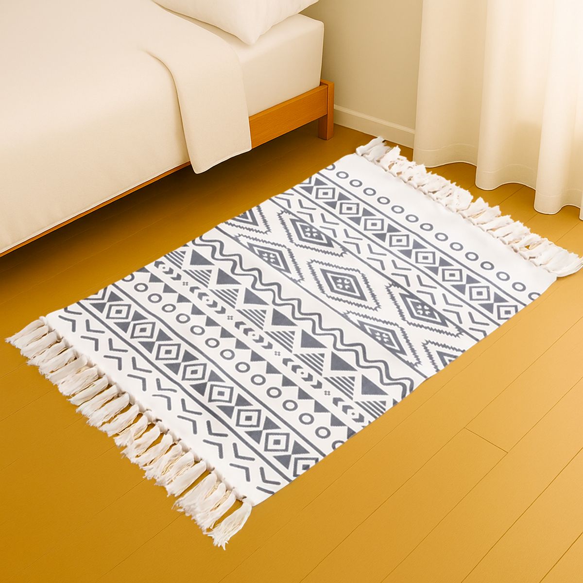 ALTERNATIVE - Bajada De Cama 60x90cm Lino Resistente Con Diseño Étnico 735