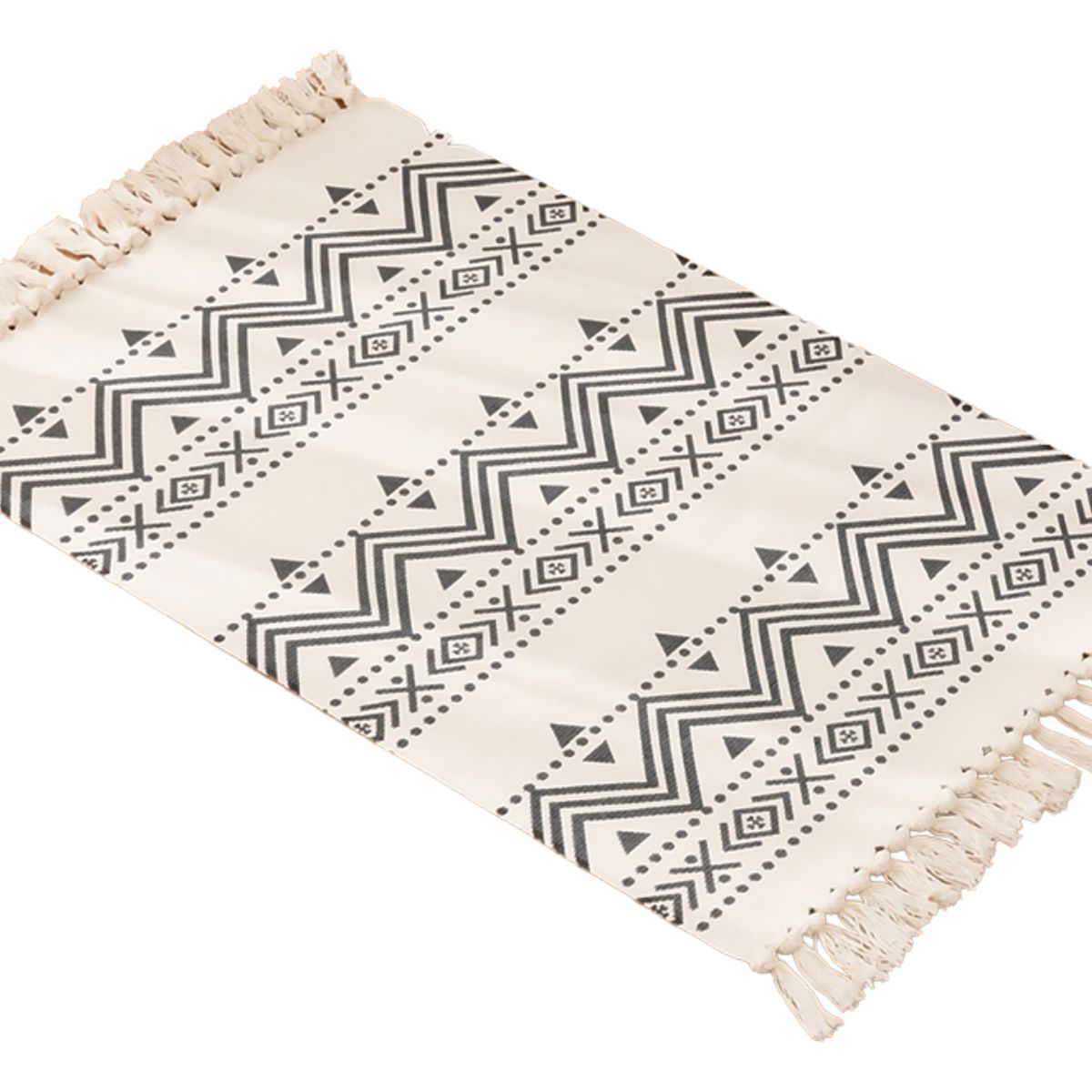 ALTERNATIVE - Bajada De Cama 60x90 Cm De Lino Con Diseño Étnico Negro 738