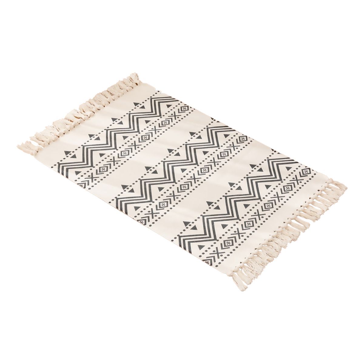 ALTERNATIVE - Bajada De Cama 60x90 Cm De Lino Con Diseño Étnico Negro 738