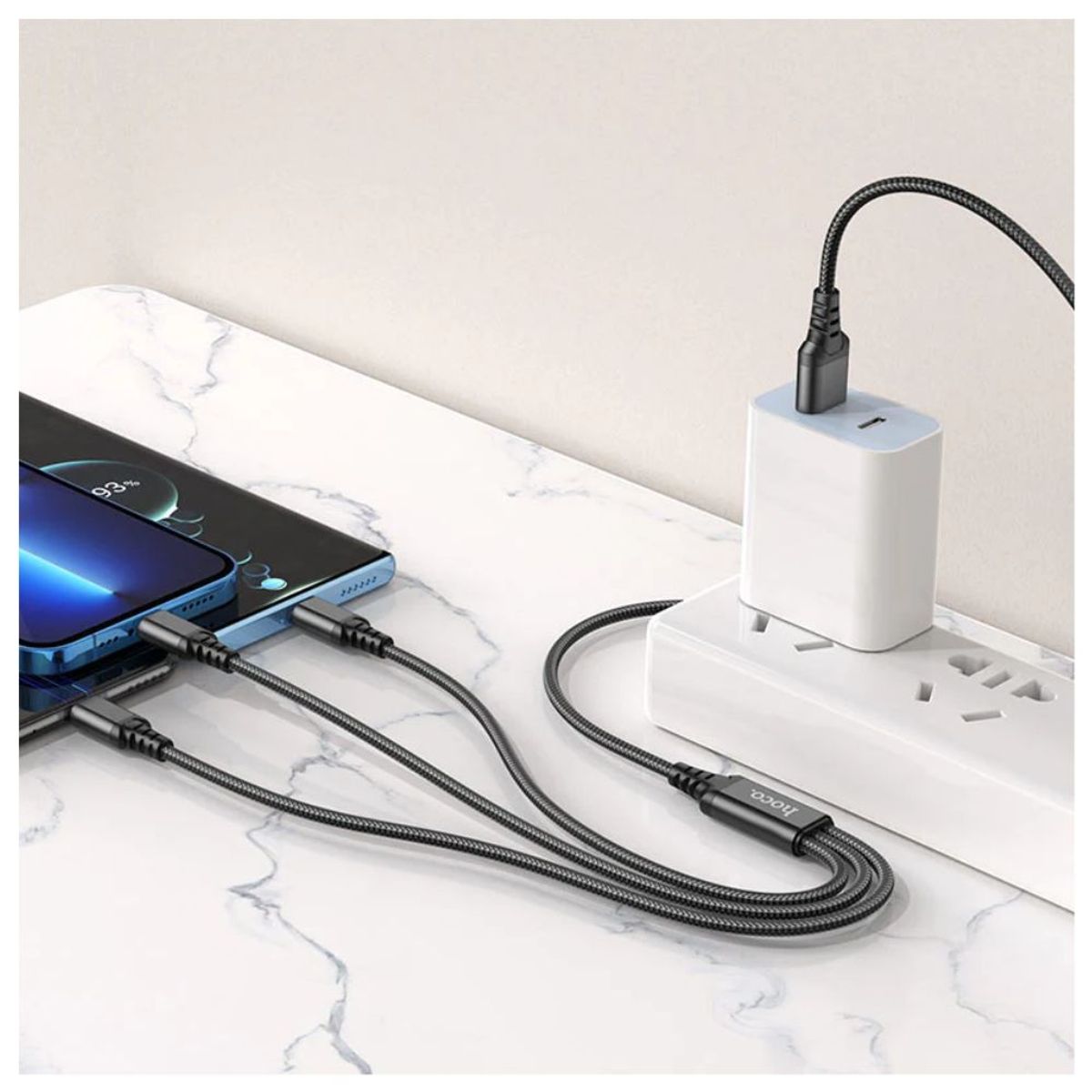 HOCO - Cable De Carga 3 En 1 Para Lightning Usb C Y Micro Reforzado.