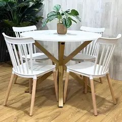 PANDALINO - Comedor Mesa Redonda Equiz 100cm Blanca + 4 Sillas Windsor Blanca