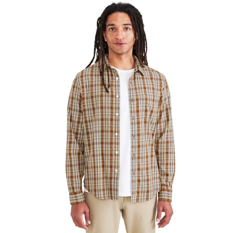 DOCKERS - Camisa Hombre LS Casual Slim Fit Café Cuadros Dockers