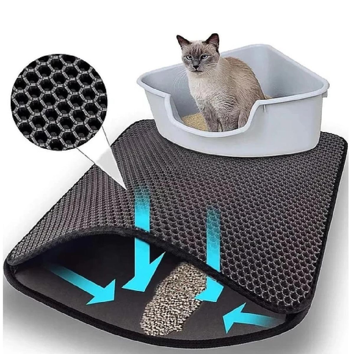 GENERICO - Alfombra Atrapa Arena para Gatos 45x65 cm - Negro - M