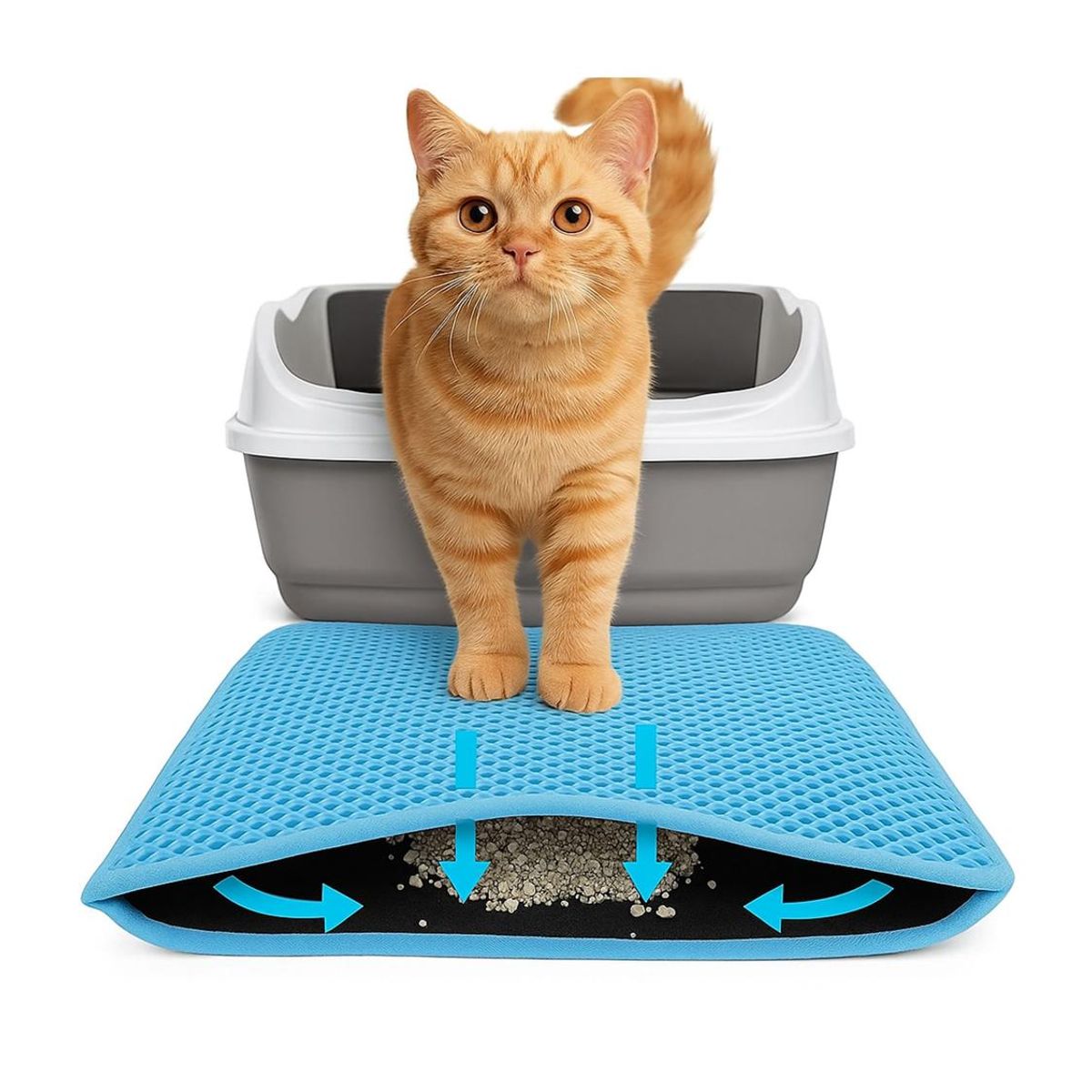 GENERICO - Alfombra Atrapa Arena para Gatos 45x65 cm - Celeste - M