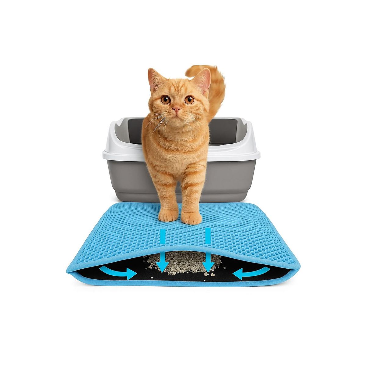 GENERICO - Alfombra Atrapa Arena para Gatos 45x65 cm - Celeste - M