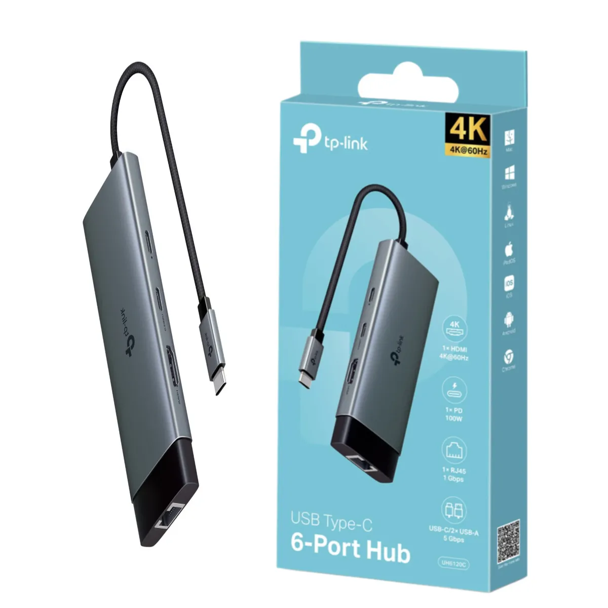 TP LINK - Hub Usb-c Tp-link 6 En 1 Hdmi 4k60hz+ 1 G Ports + Pd 100w.