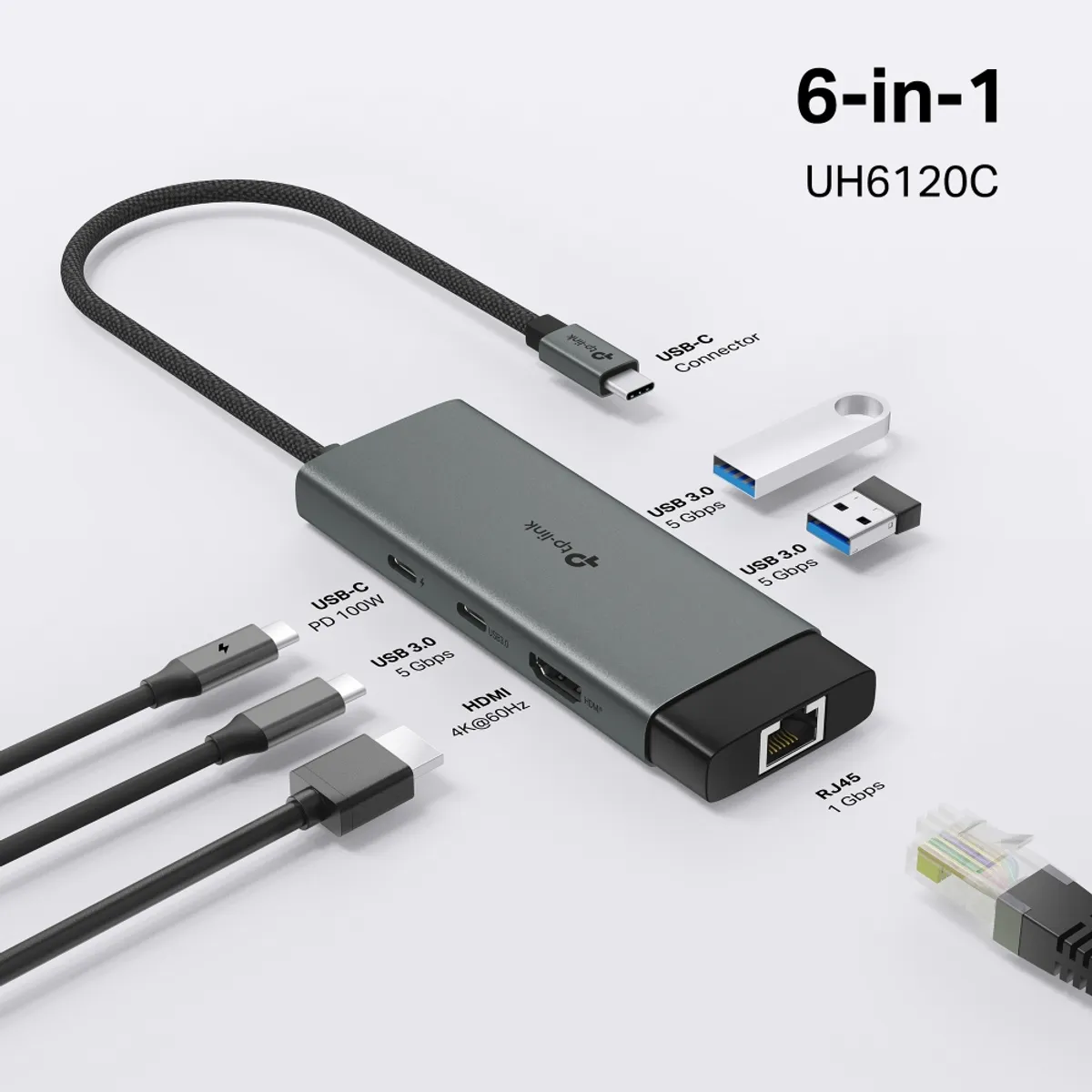 TP LINK - Hub Usb-c Tp-link 6 En 1 Hdmi 4k60hz+ 1 G Ports + Pd 100w.