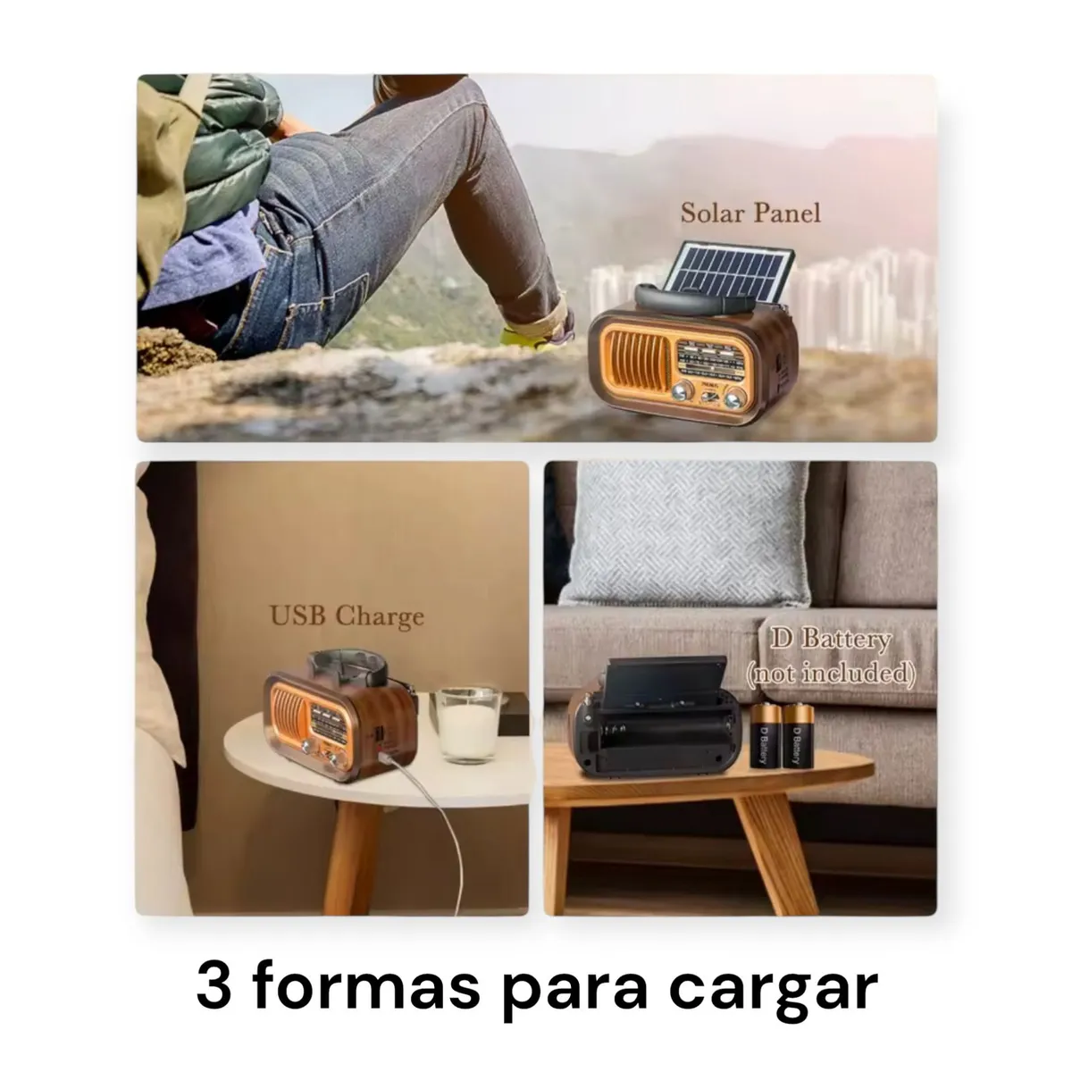 GENERICO - Radio Portatil Solar Mp3 Sd Usb Am Fm Bluetooth Recargable USB y Pila