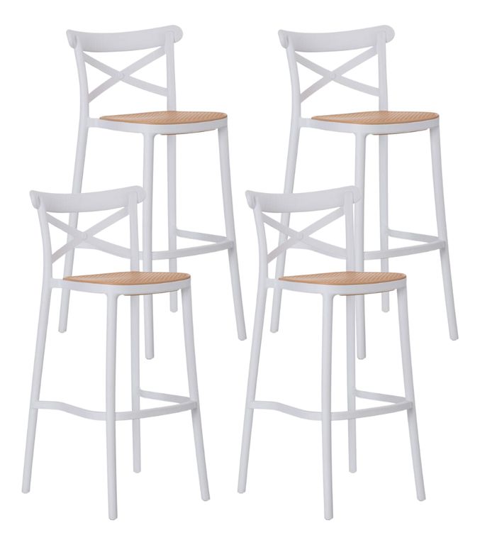 Pack 4 Taburete piso de Bar Sena 65 cm Polipropileno - Blanco