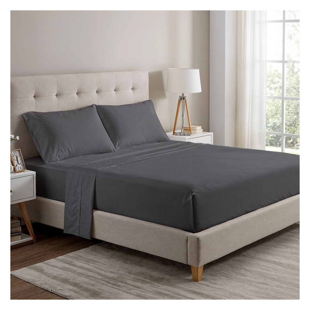 OKAERI - JUEGO DE SABANAS 200 HILOS 2 PLAZAS PREMIUM - Gris - 2 Plazas