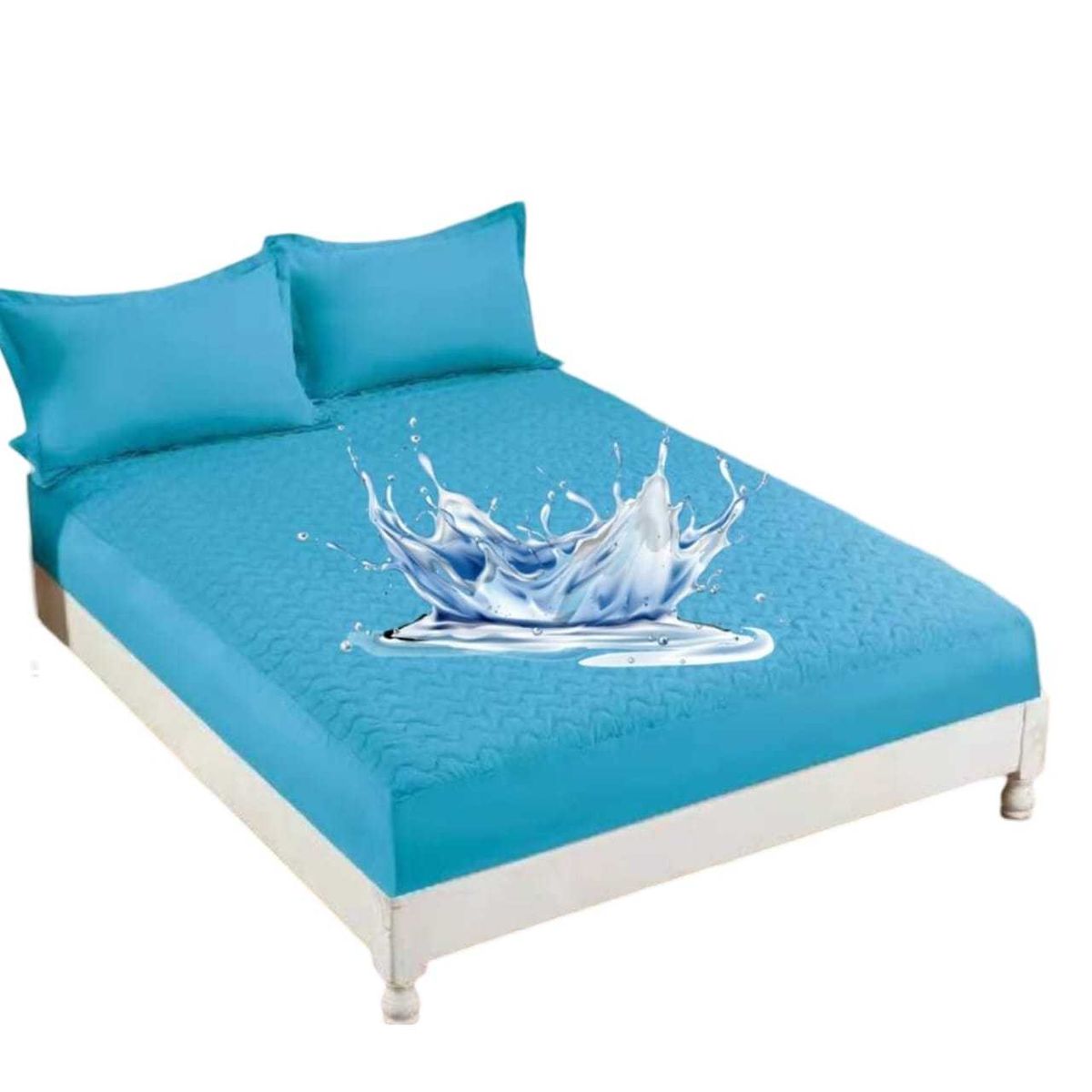 GENERICO - Protector de colchón 2 plazas IMPERMEABLE Azul