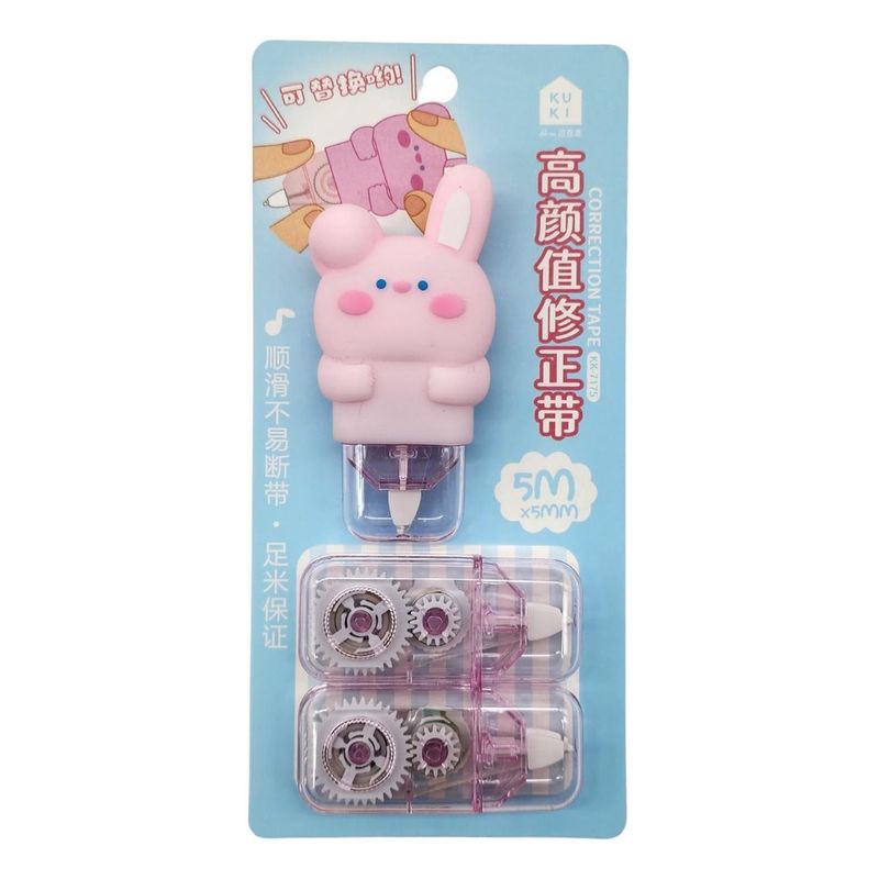 GENERICO - Corrector En Cinta Diseños Variados Kawaii Con 2 Repuestos - Celeste - Tamano Unico