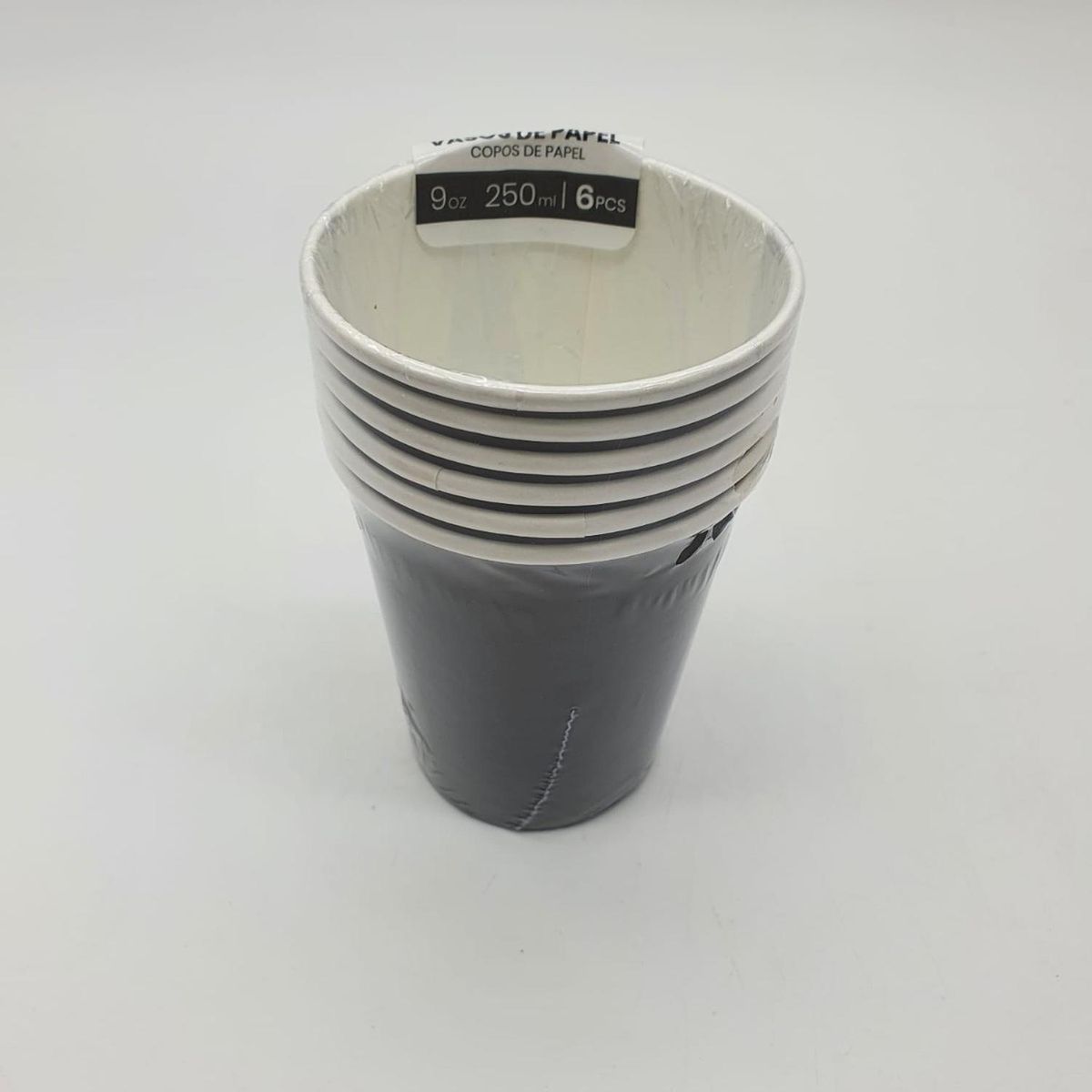 GENERICO - Vasos Cartón 6 Unidades Cumpleaños Fiesta 250ml Ecológico - Negro