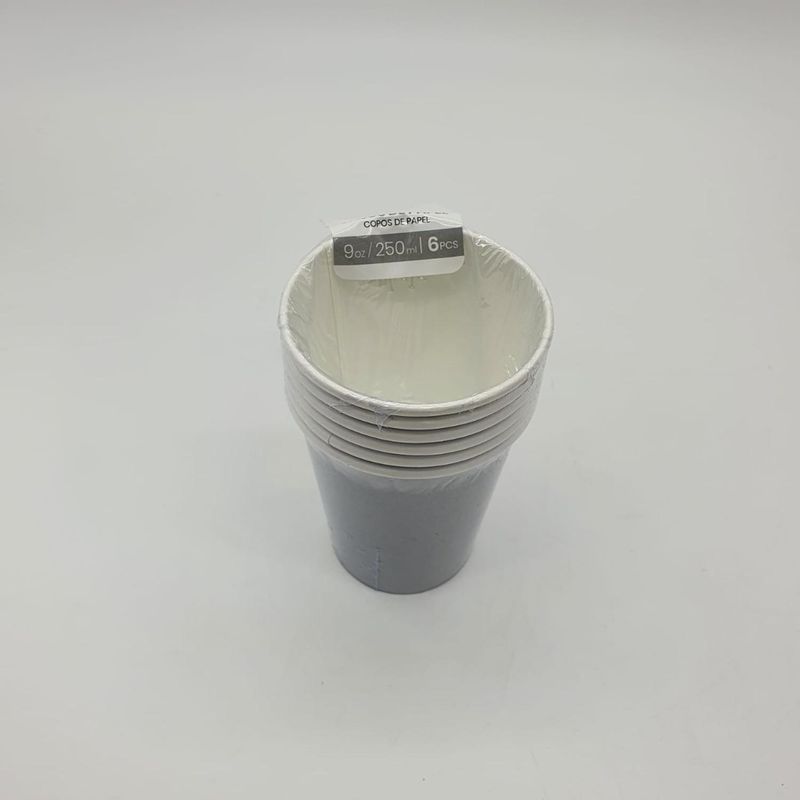 GENERICO - Vasos Cartón 6 Unidades Cumpleaños Fiesta 250ml Ecológico - Plateado
