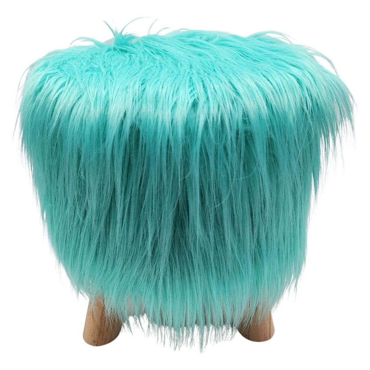 GENERICO - Puff Redondo Con Pelo Sintetico Para Niños Colores - Celeste