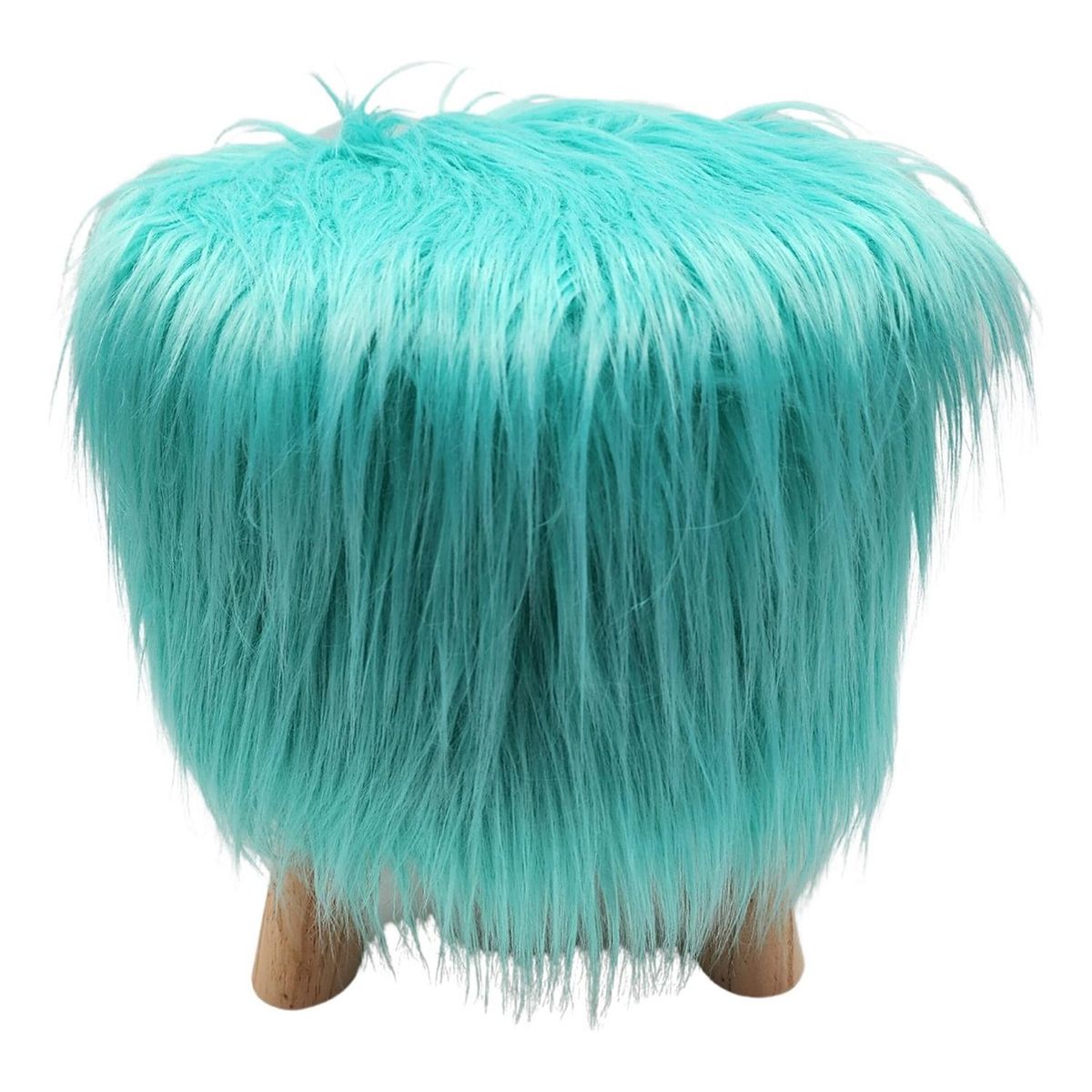 GENERICO - Puff Redondo Con Pelo Sintetico Para Niños Colores - Celeste