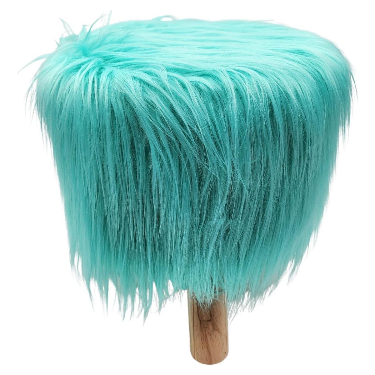 GENERICO - Puff Redondo Con Pelo Sintetico Para Niños Colores - Celeste