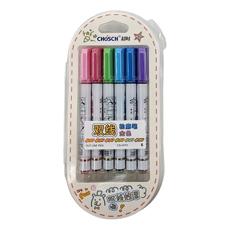 GENERICO - Marcadores Metalicos Outline Pen 6 Colores Profesionales