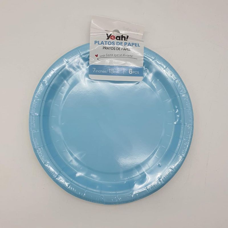 FLIPEREX - Set 6 Platos Desechables 18 Cm Colores Para Cumpleaños - Celeste