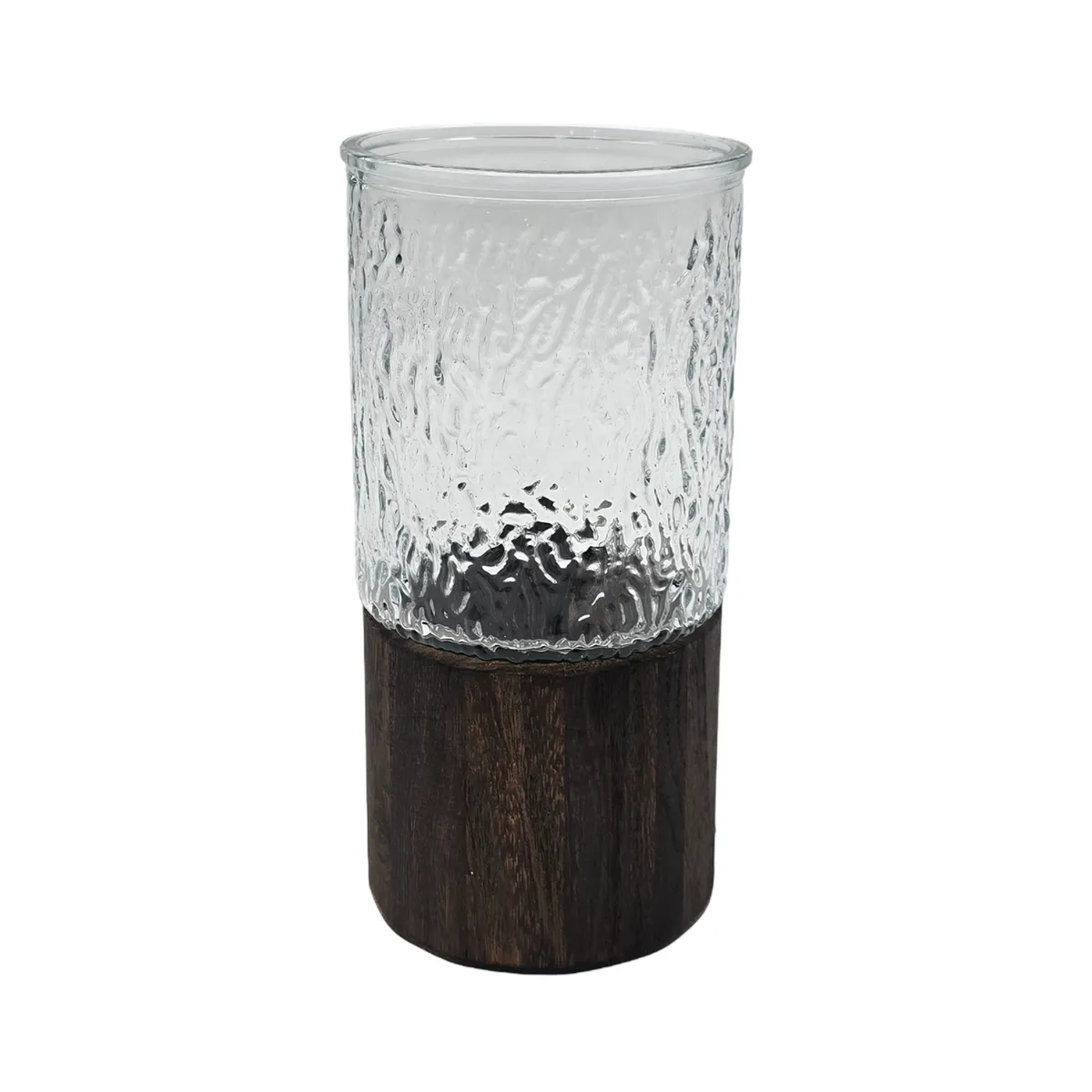 FLIPEREX - Florero Decorativo De Vidrio Cristal Con Diseño Base Madera